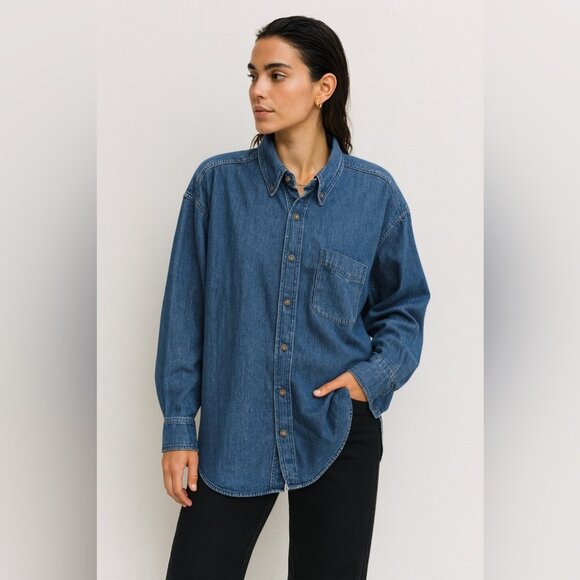 Arket Denim Button Down Shirt Blue Size 40 Oversized Long Sleeve Casual Top - Picture 1 of 10